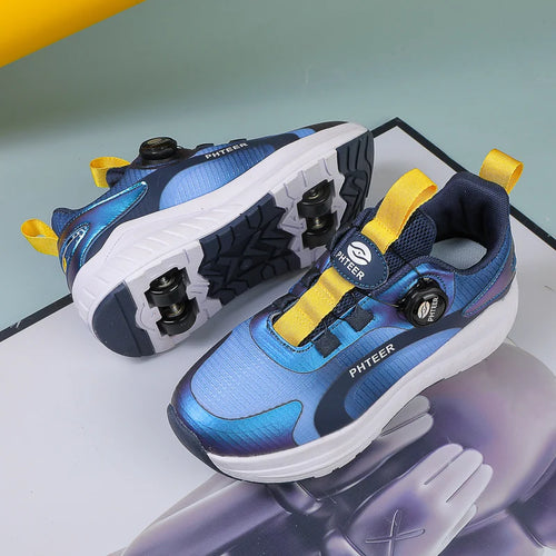 Kids Two Wheels Roller Skating Shoes With Light Magic Stick Walking