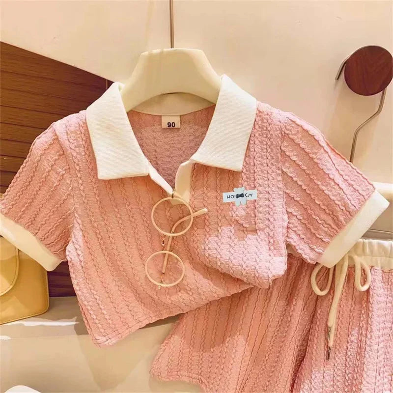 Girls Clothes Set Summer Kids Cute Sweet Short Sleeve Top+Shorts 2Pcs