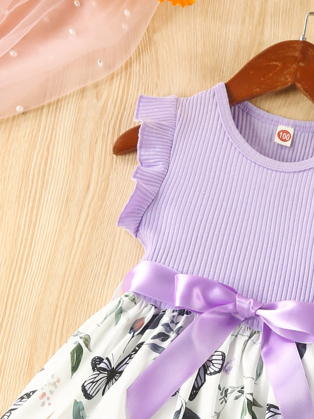 Girls 3-7 Years Old Summer Sweet Casual Ruffled Butterfly Flower Print