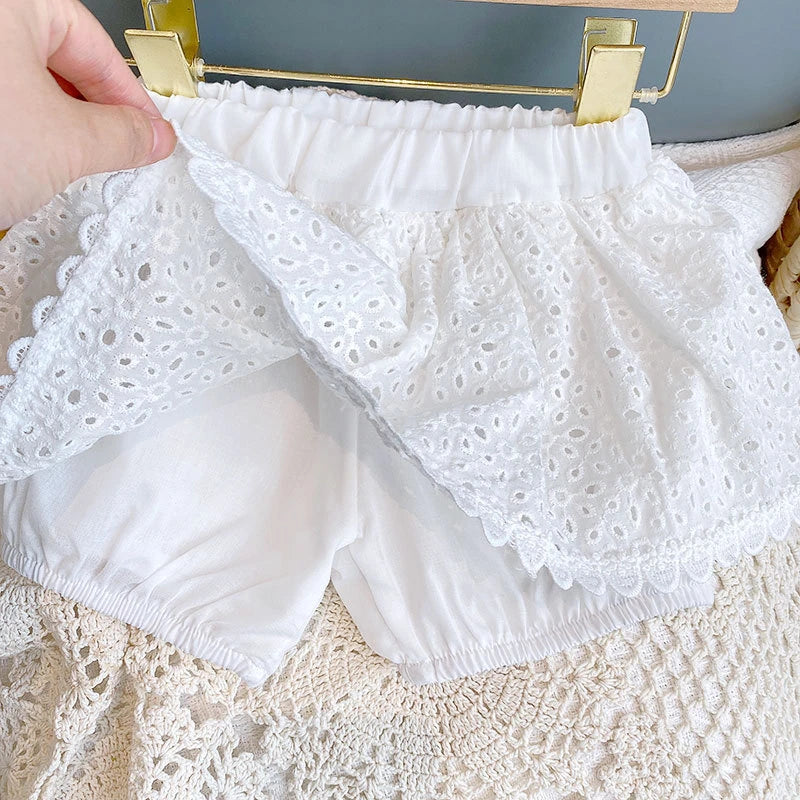 Girls 2024 Summer Clothing Sets Hollow Lace Suit Baby Casual