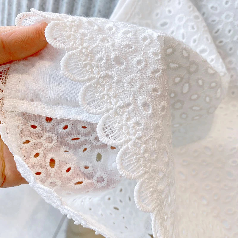 Girls 2024 Summer Clothing Sets Hollow Lace Suit Baby Casual