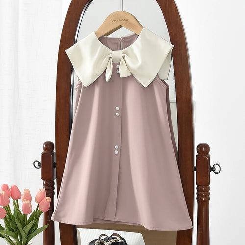 Korean Version Black Sleeveless Kids Clothes Summer New Bow Decoration