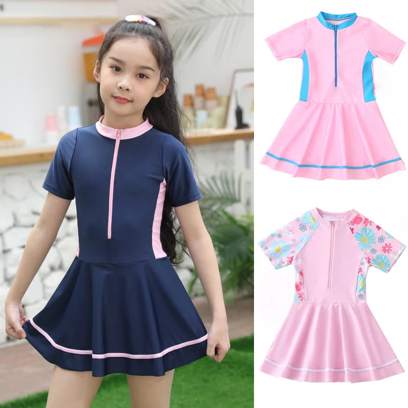 Swimming Suit Girls Zipper Swimmingsuit Girl Kids One Piece Swimsuit