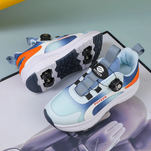 Kids Two Wheels Roller Skating Shoes With Light Magic Stick Walking