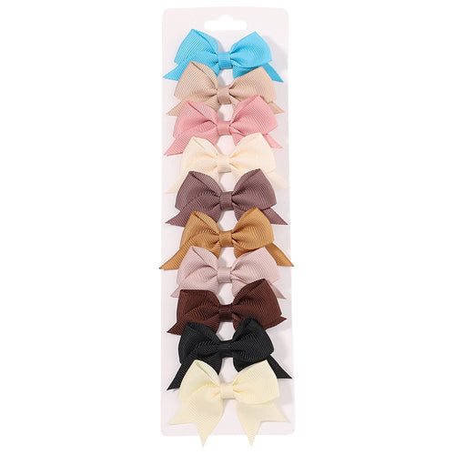 10Pcs/Set New Cute Solid Ribbon Bowknot Hair Clips for Baby Girls