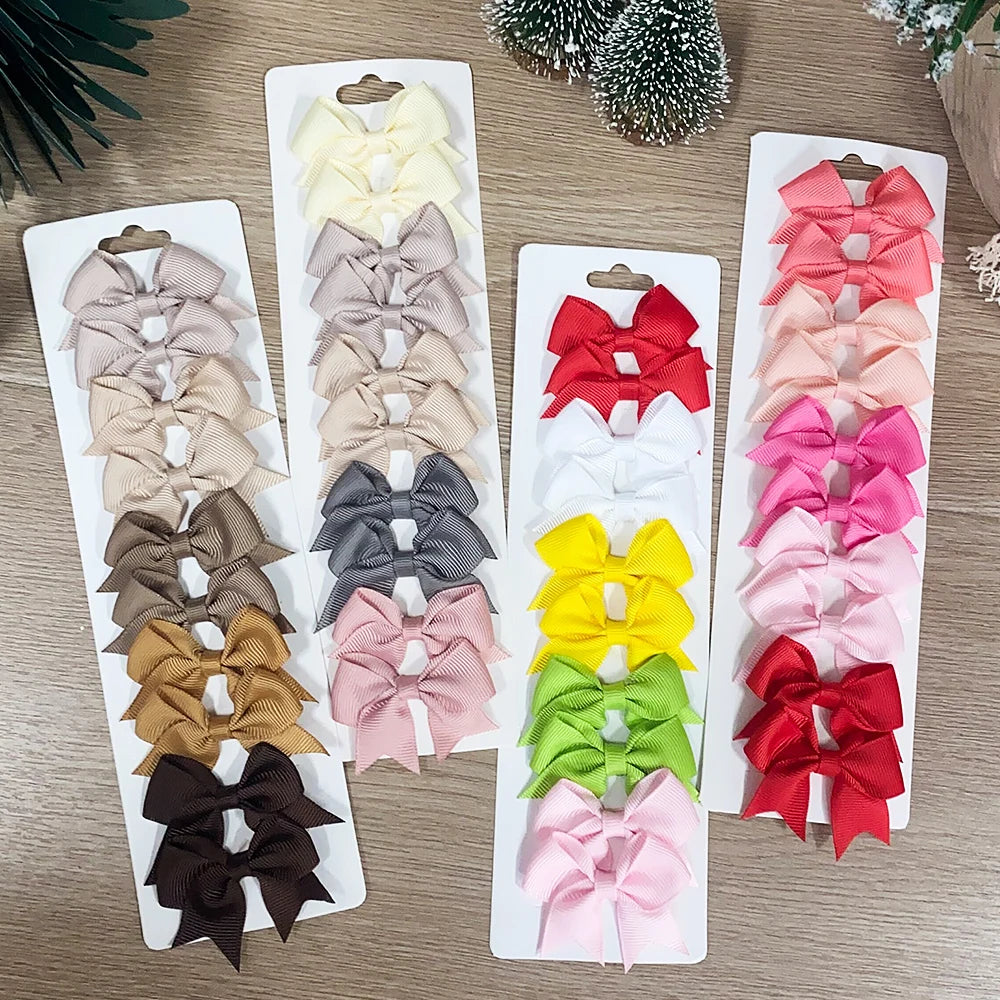 10Pcs/Set New Cute Solid Ribbon Bowknot Hair Clips for Baby Girls