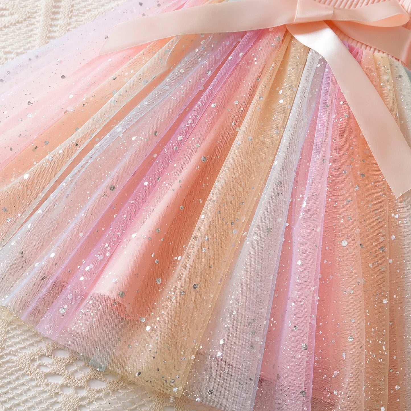 New Girls Dress for Sequins Birthday 1-5Y Toddler Girls Rainbow Tulle