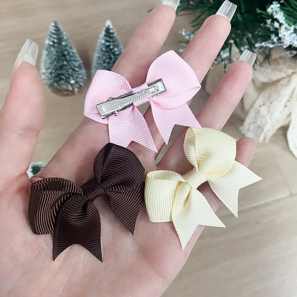 10Pcs/Set New Cute Solid Ribbon Bowknot Hair Clips for Baby Girls