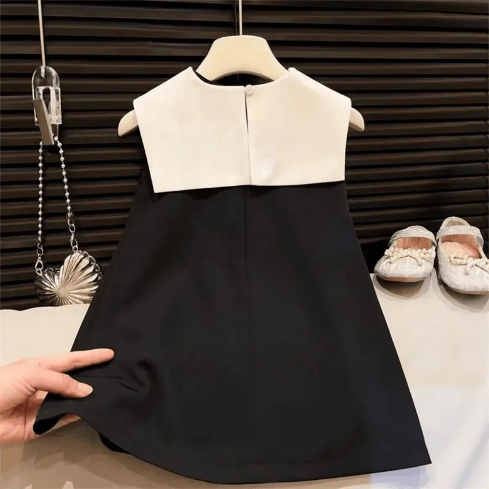 Korean Version Black Sleeveless Kids Clothes Summer New Bow Decoration