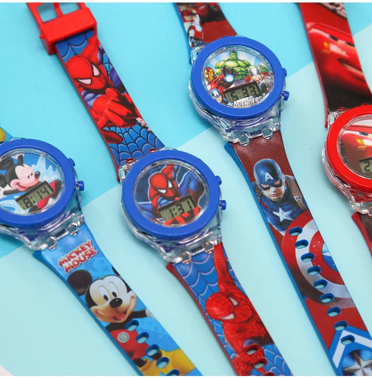 Flash Light Spiderman Kids Watches For Boys Cartoon Hello Kitty Mickey