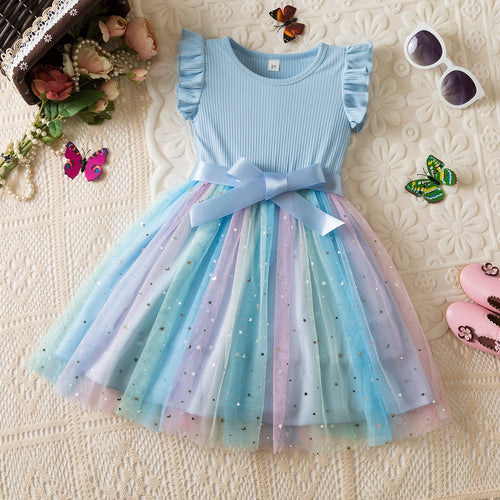 New Girls Dress for Sequins Birthday 1-5Y Toddler Girls Rainbow Tulle