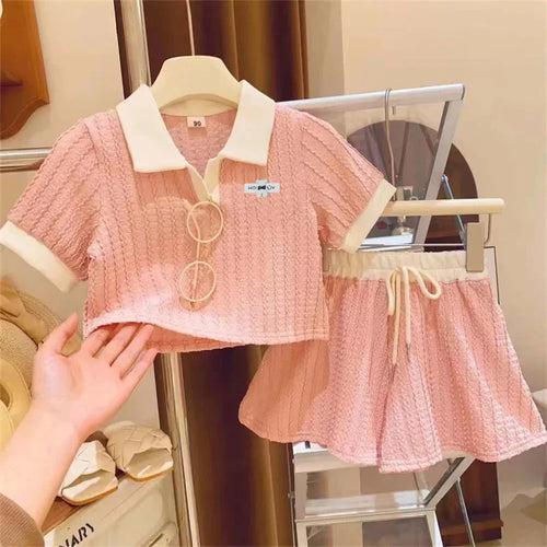 Girls Clothes Set Summer Kids Cute Sweet Short Sleeve Top+Shorts 2Pcs