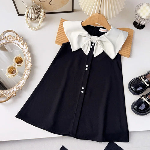 Korean Version Black Sleeveless Kids Clothes Summer New Bow Decoration