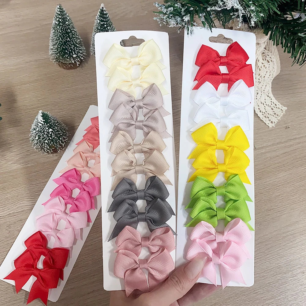 10Pcs/Set New Cute Solid Ribbon Bowknot Hair Clips for Baby Girls