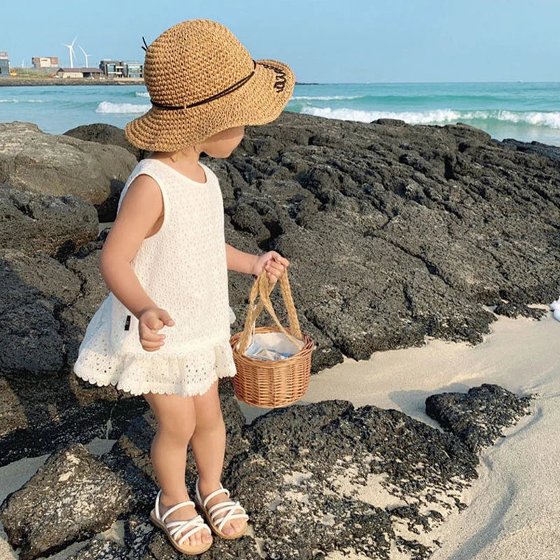 Girls 2024 Summer Clothing Sets Hollow Lace Suit Baby Casual