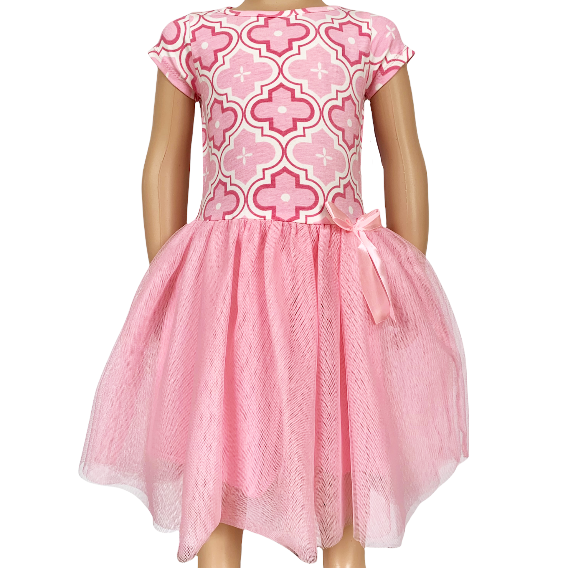 AnnLoren Girls Dress Pink Tulle & Pink Arabesque Party Dress