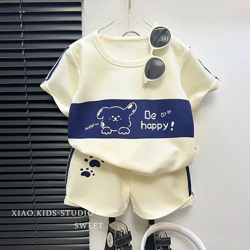 Kids Clothes Cotton Set Short Sleeve Suit Baby Girls Boys Set Summer Tops +short Children's Wear 2024 New