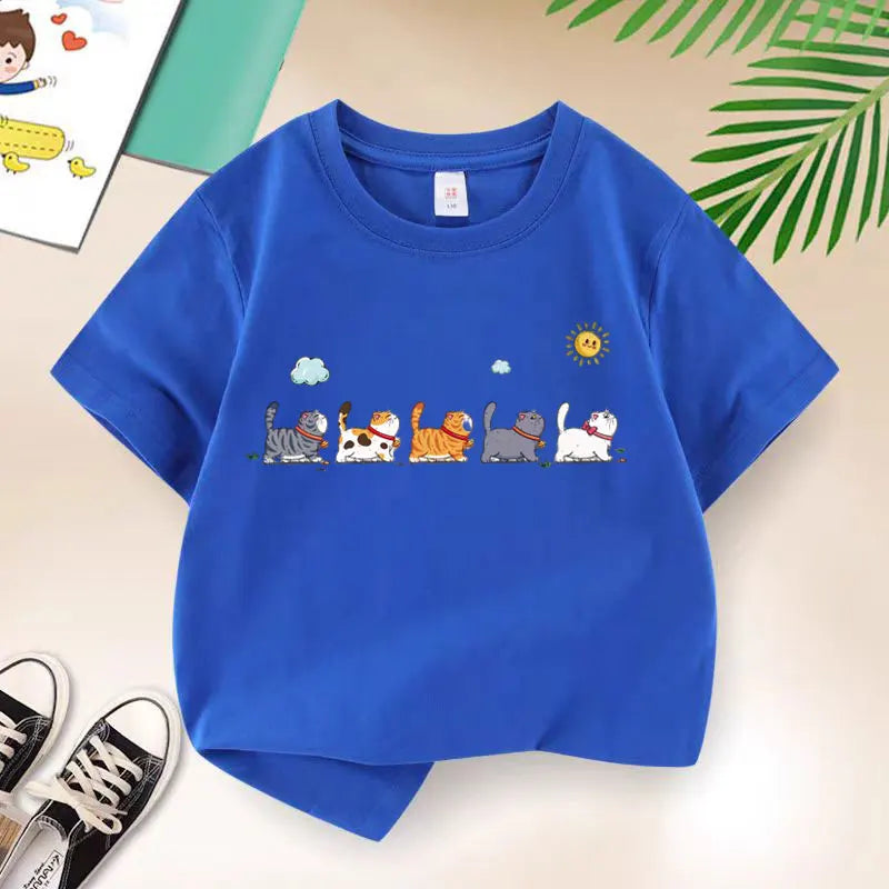 The Cat Family T-shirt for Boys Cotton Kids T Shirt Cartoon Children Casual Clothes Teen Baby Boy Summer Tops 6 8 10 12 Years