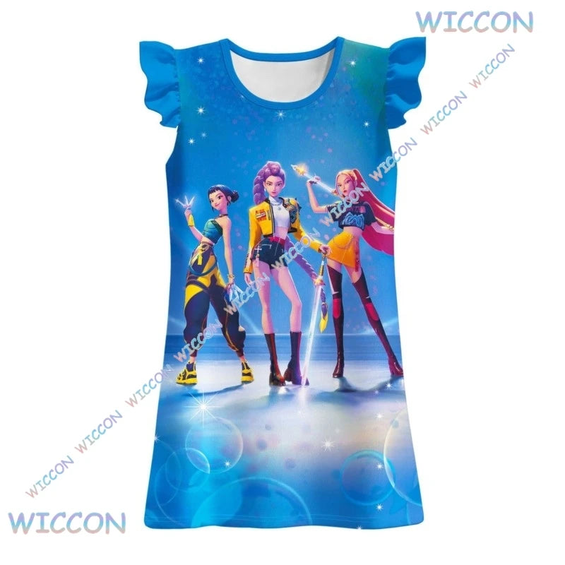 [MAGCOS]KPop Demon Hunters Clothes Kids New Summer Short Sleeve Dress Toddler Girls Casual Dresses Children Cartoon Nightgowns S