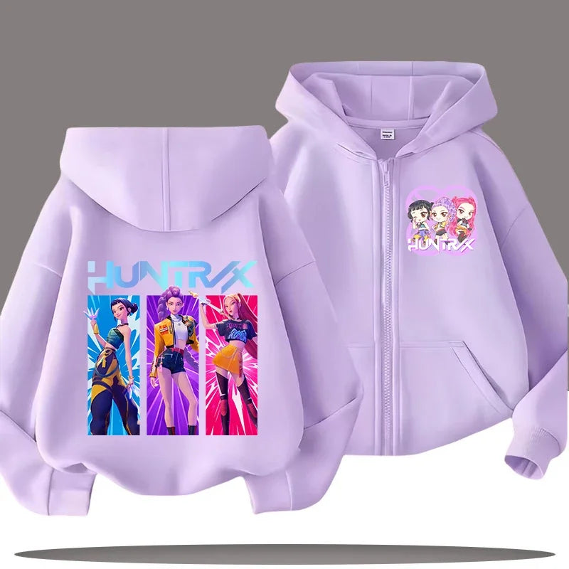 Funny Zip Up Sweatshirts Kpop Demon Hunters Hoodie Children Clothes Kid Girl Boy Sweatshirt Zipper Hoody Baby Casual Top