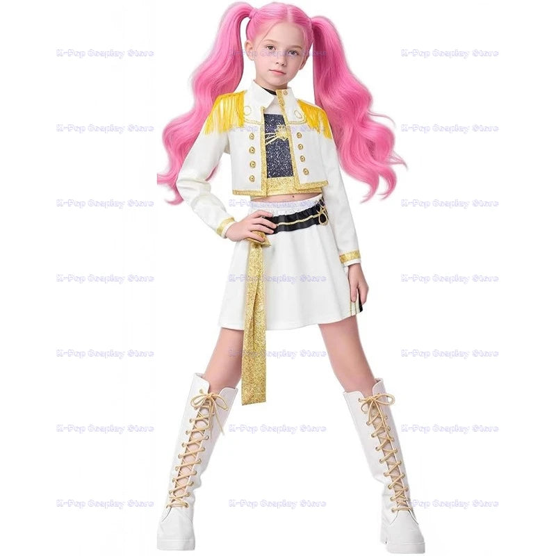 ‌‌‌Anime Kpop Demon Hunter Cosplay Rumi Zoey Mira Cosplay Full Suit Kids Girls Style Kids Stage Performance Clothes Halloween