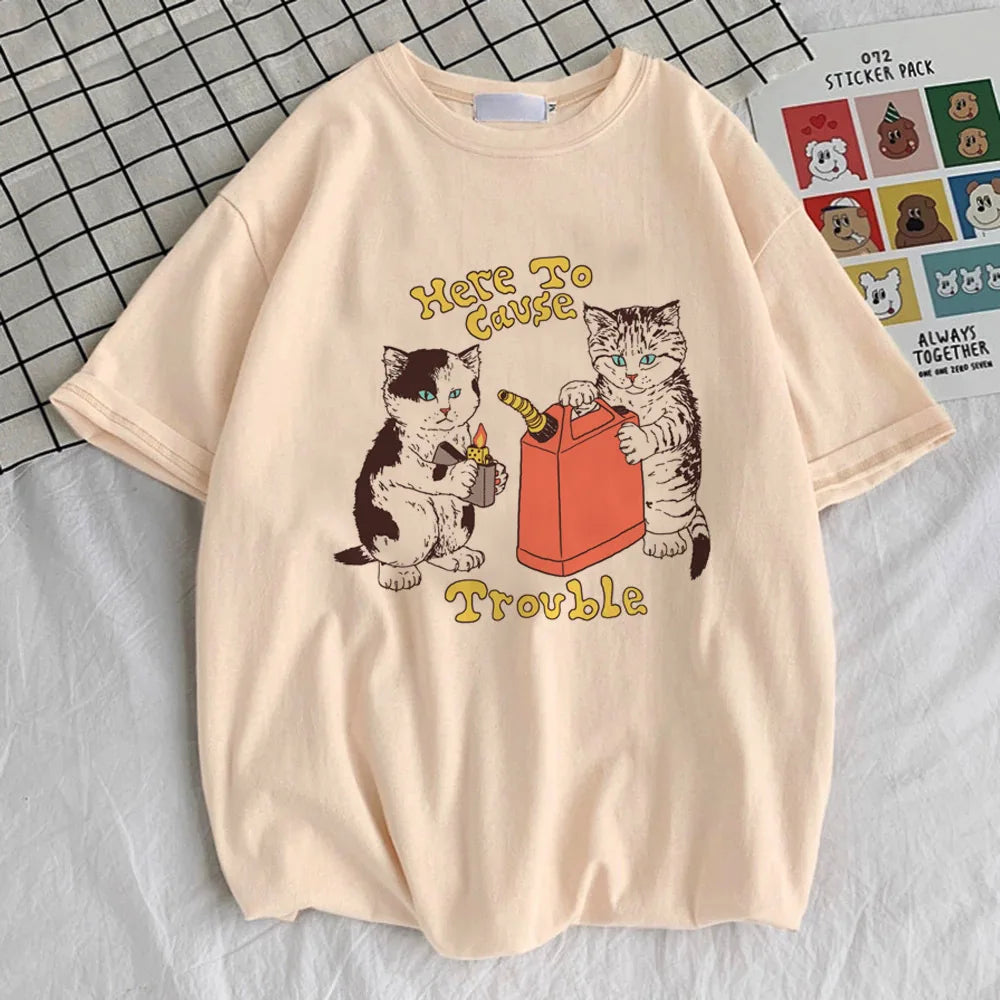 Funny Cat t shirt teen 2000s Retro Punk Pastel hip hop anime tshirt aesthetic Graphic anime harajuku korean clothes hip hop