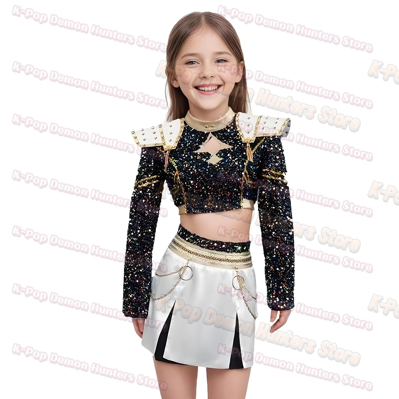 Huntrix K-Pop Mira Rumi Zoey Demon Hunters 2 Style Black White Outfit Kids Stage Cosplay Clothes Costume Halloween Girl Group