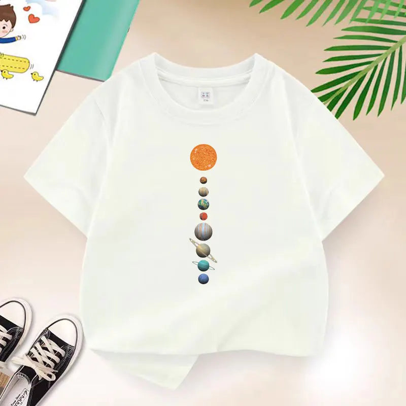 Cosmic Planets T-shirt for Boys Cotton Kids T Shirt Sport Children Casual Clothes Teen Baby Boy Summer Tops 6 8 10 12 Years