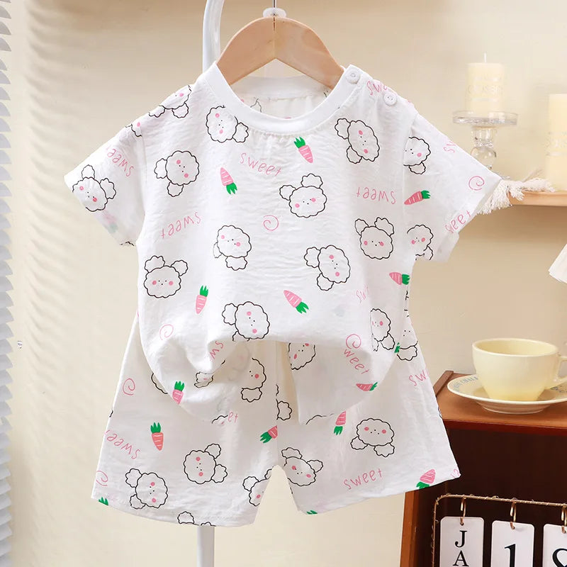 Summer Children Clothes Pajama Set Soft Solid Color Comfortable Clothing Kids Girls Boys Pajamas Sleepwear