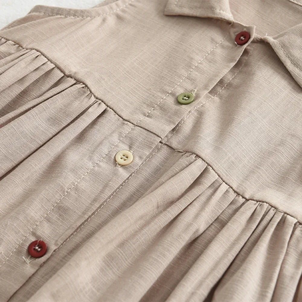 Summer New Solid Baby Girl Dress Cotton Button Kids Dresses Summer Princess Party Dress Toddler Girls Sundress Kids Clothes