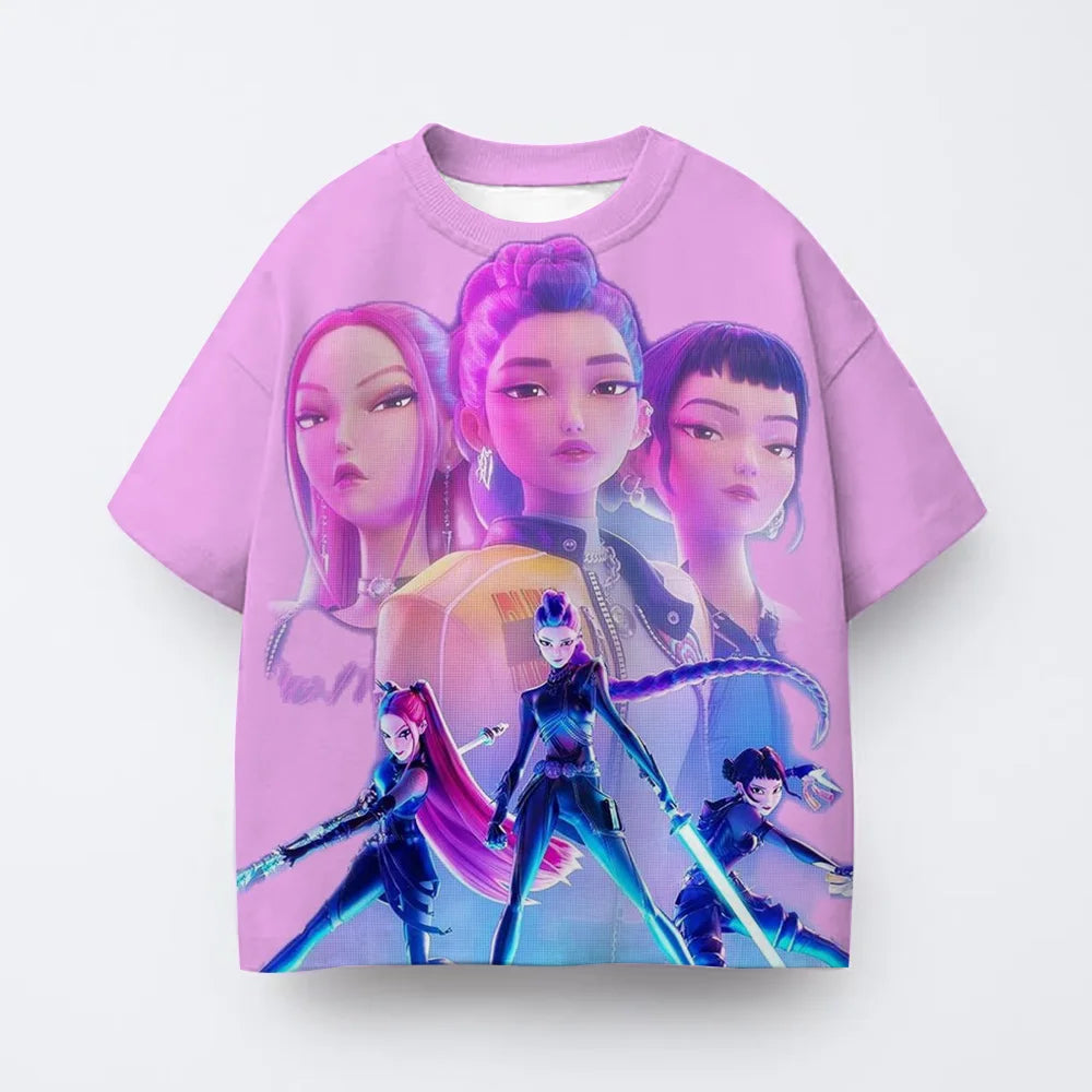 Toddler Girl Clothes Kpop Demon Hunters Cartoon Tee Shirt Funny Gift for Fans Harajuku Cool Kids T-shirts Cotton Summer Tops