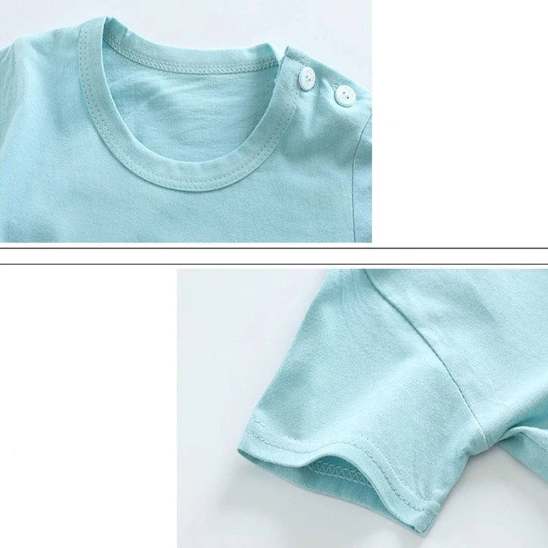 1-6 Years Kids Summer Tees+Stripe Shorts 2-piece Clothes Set Pajama Cotton Underwear Cartoon Zebra Dinosaur Print Sleepwear Suit