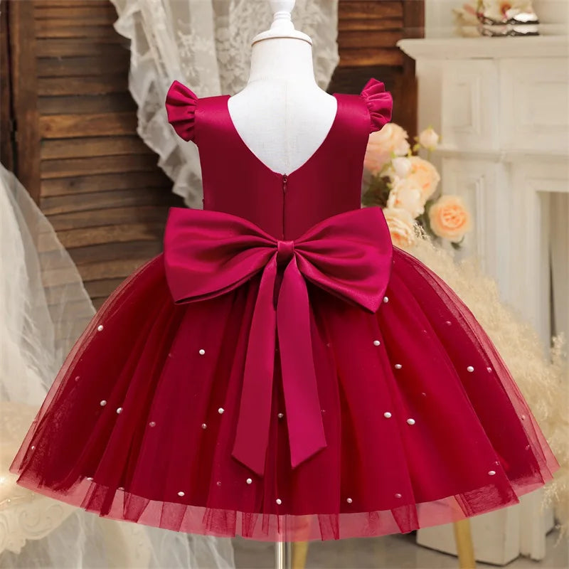 Toddler Girl Flower Birthday Tulle Dress Backless Bow Wedding Gown 1-8Y Kids Party Wear Princess Dress Baby Girl Bowknot Dresses