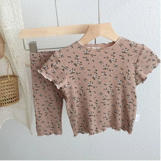 Bear Leader Summer Fashion New Short Sleeve Round Neck Flower Printed T-shirt Top+Pants 2 Piece Set Kids Casual Home Clothes