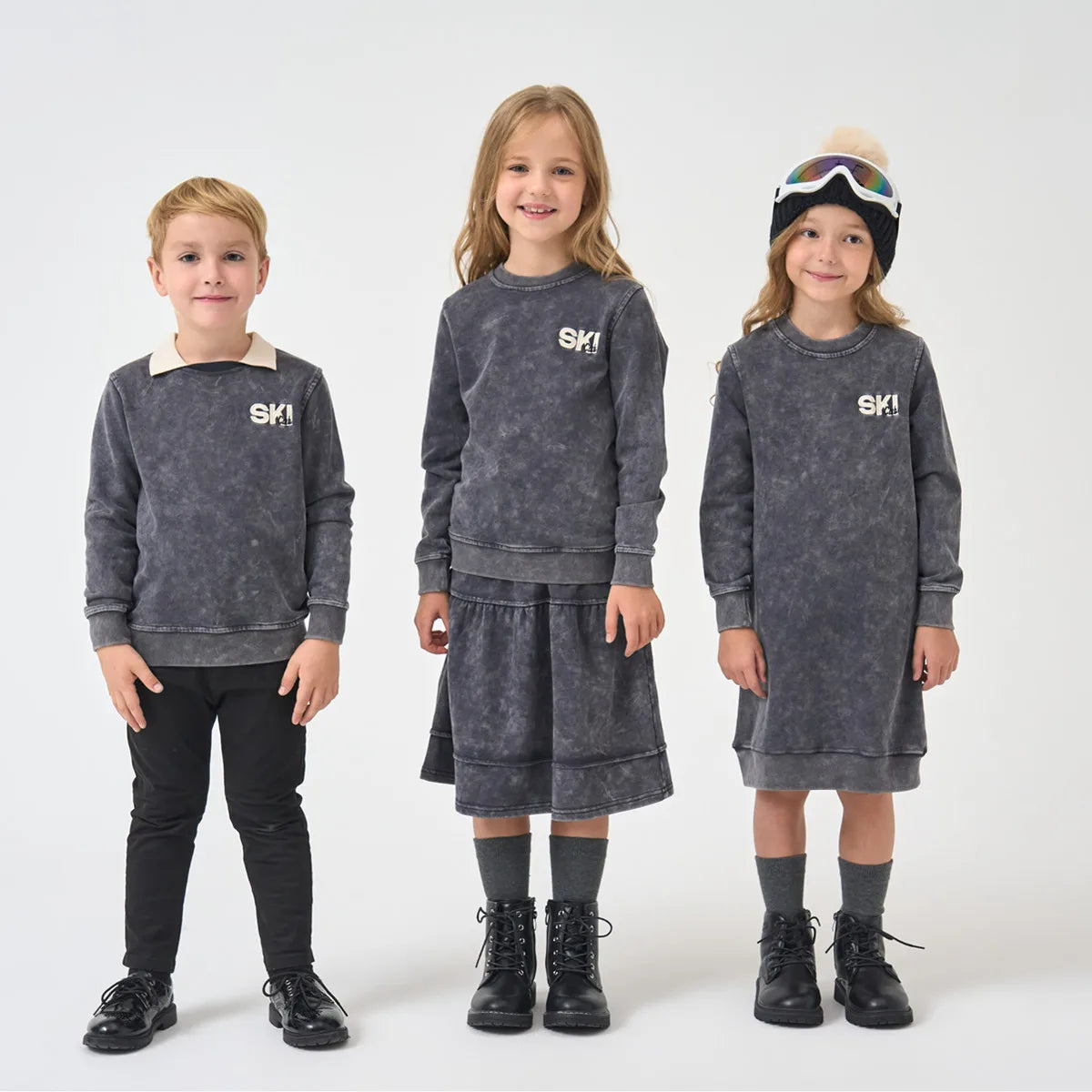 AP 2025 AW Ski collection kids boys girls cotton casual embroideried letter print sporty family matching clothes dress set shirt