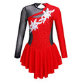 Kids Girls Ballet Tutu Dress Gymnastics Leotard Dance Wear Long Sleeve Rhinestone Figure Skating Costume Ballerina Party Dresses