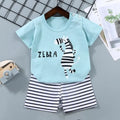 1-6 Years Kids Summer Tees+Stripe Shorts 2-piece Clothes Set Pajama Cotton Underwear Cartoon Zebra Dinosaur Print Sleepwear Suit