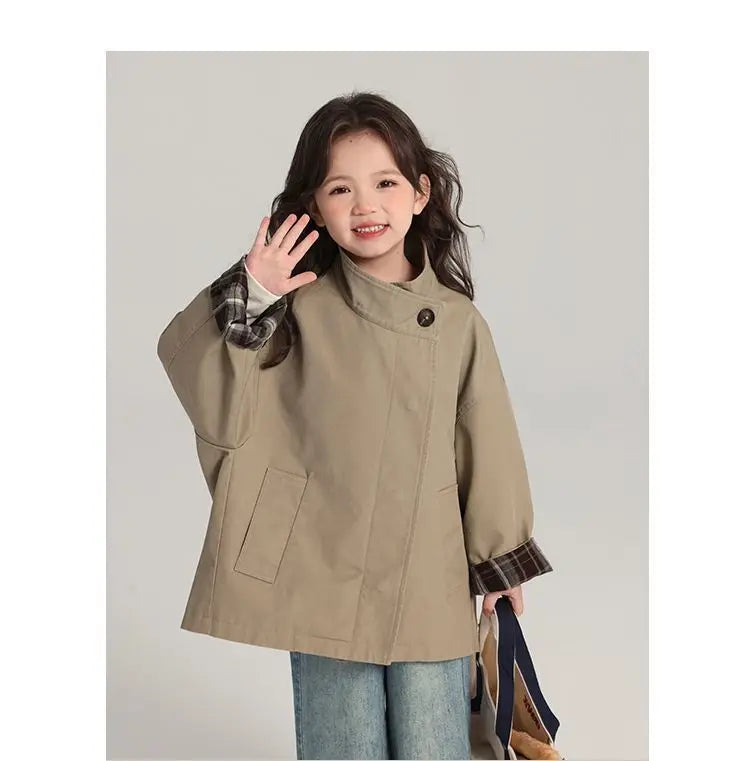 Kids Girls Cotton Teens Spring Autumn Windbreaker Coats Khaki Princess Oversize Coat Medium Long Outerwear Trench Clothes 1-12Y