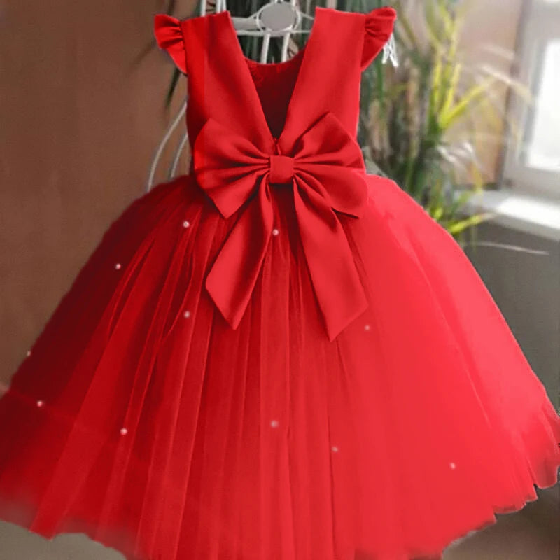 Toddler Girl Flower Birthday Tulle Dress Backless Bow Wedding Gown 1-8Y Kids Party Wear Princess Dress Baby Girl Bowknot Dresses