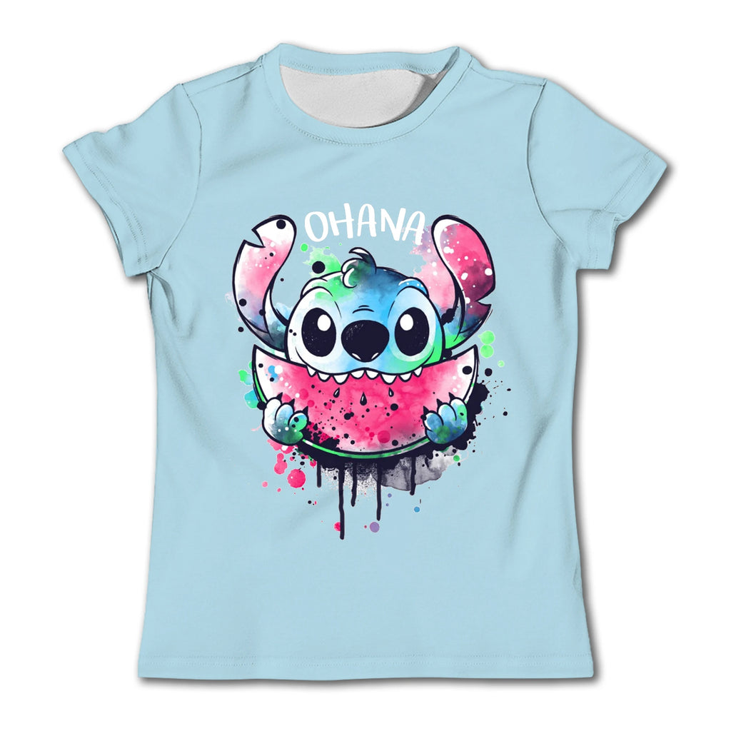 Girls Kawaii Stitch T-shirt Child Girl Clothing Toddler Tees Children Clothes 2024 Summer Short Sleeve Kids Boy Cartoon Tee Tops