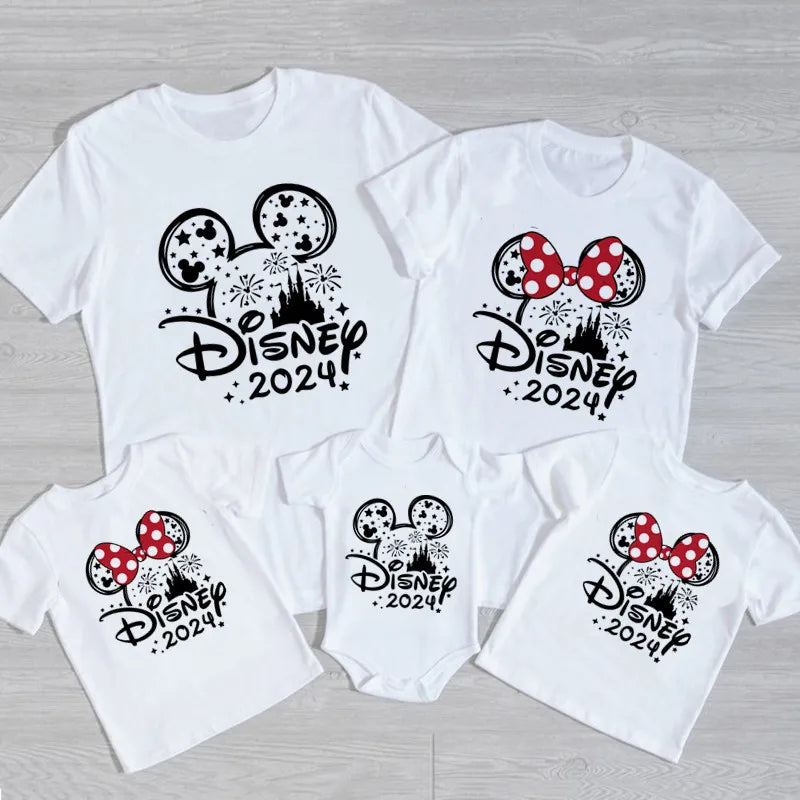 2026 Disney Trip Mickey Minnie Mouse Family Matching Shirts Cotton Dad Mom Bro Sis Kids T Shirt Baby Rompers Matching Clothes