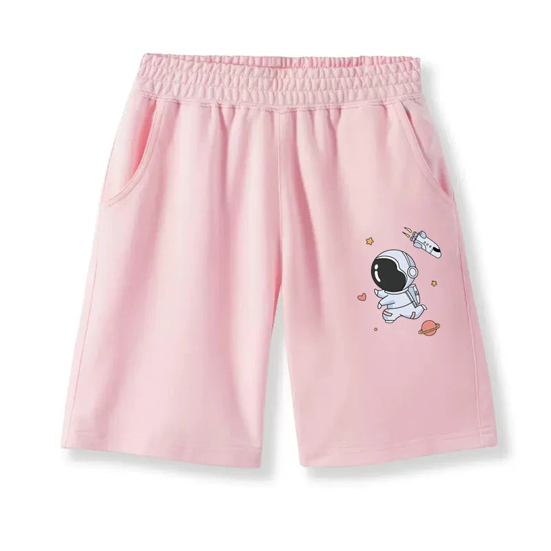 Teen Boys School Sports Shorts Astronaut Cartoon Short Pants Children Summer Cotton Sweatpants Loose Clothes 3-14T