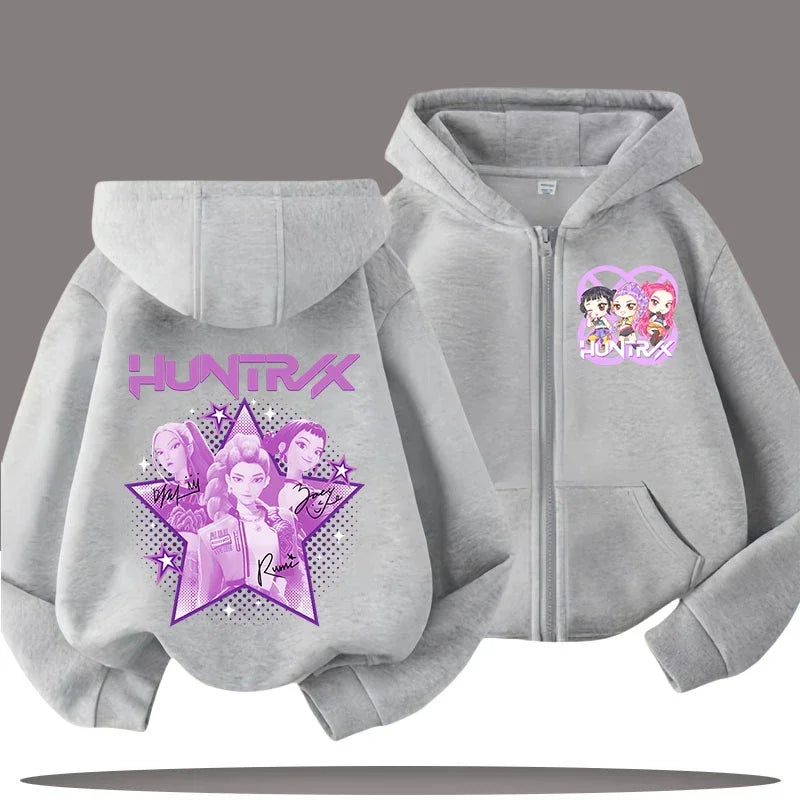 Funny Zip Up Sweatshirts Kpop Demon Hunters Hoodie Children Clothes Kid Girl Boy Sweatshirt Zipper Hoody Baby Casual Top