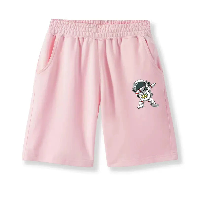 Teen Boys School Sports Shorts Astronaut Cartoon Short Pants Children Summer Cotton Sweatpants Loose Clothes 3-14T