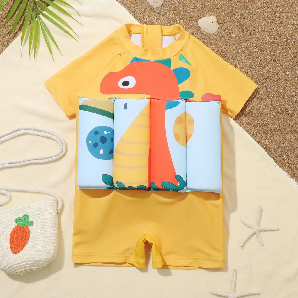 Children's Buoyancy Swimsuit Cartoon Print Swimwear Kid One-Piece Floating Rash Guards Bathing Clothes Boys Girls Swimming Suits