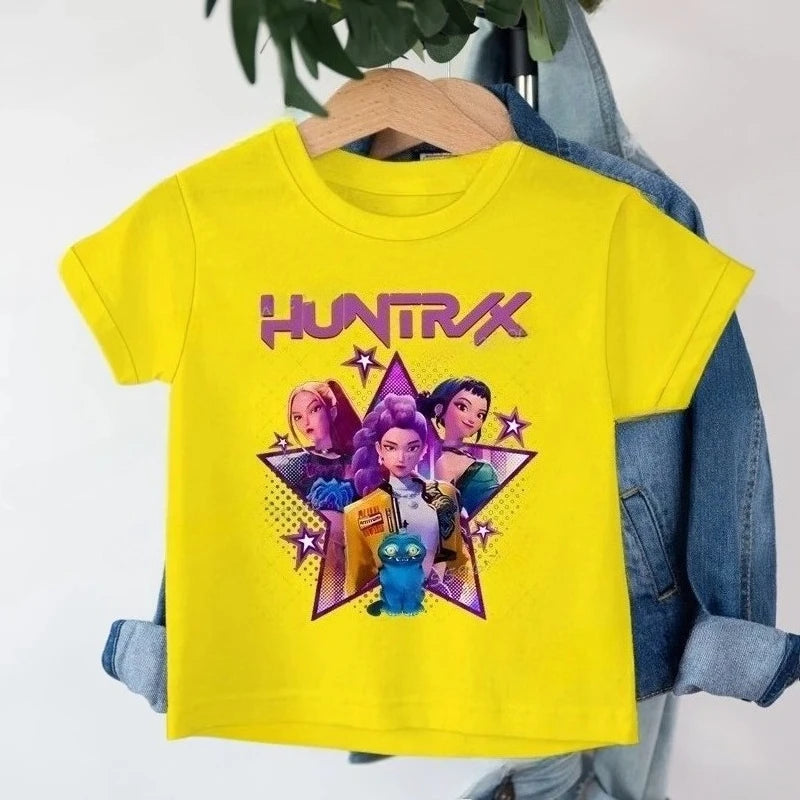 Toddler Girl Clothes Kpop Demon Hunters Cartoon Tee Shirt Funny Gift for Fans Harajuku Cool Kids T-shirts Summer Tops