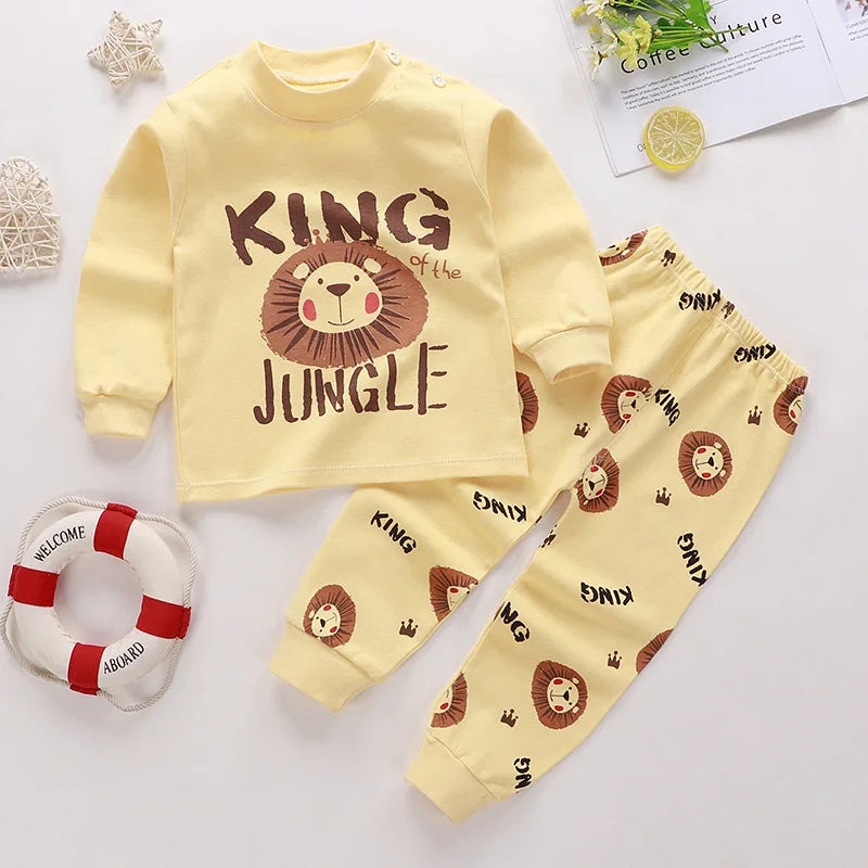 2025 New Baby Cotton Two-piece Set Home Clothes Children Class Suit Boys Girls Pajamas Set Kids Long T-shirt + Pants