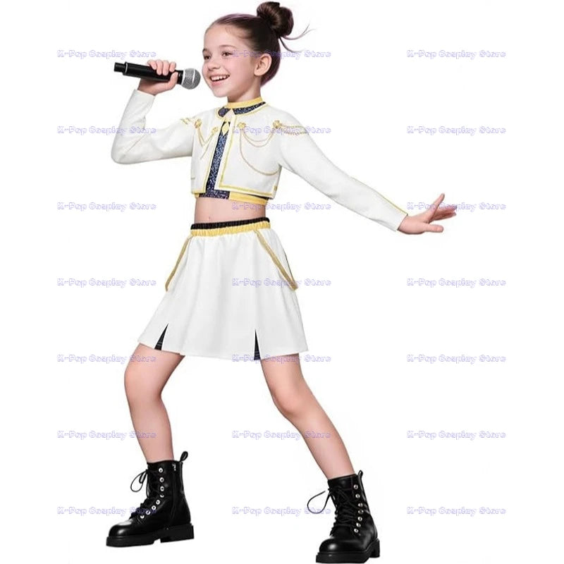 ‌‌‌Anime Kpop Demon Hunter Cosplay Rumi Zoey Mira Cosplay Full Suit Kids Girls Style Kids Stage Performance Clothes Halloween