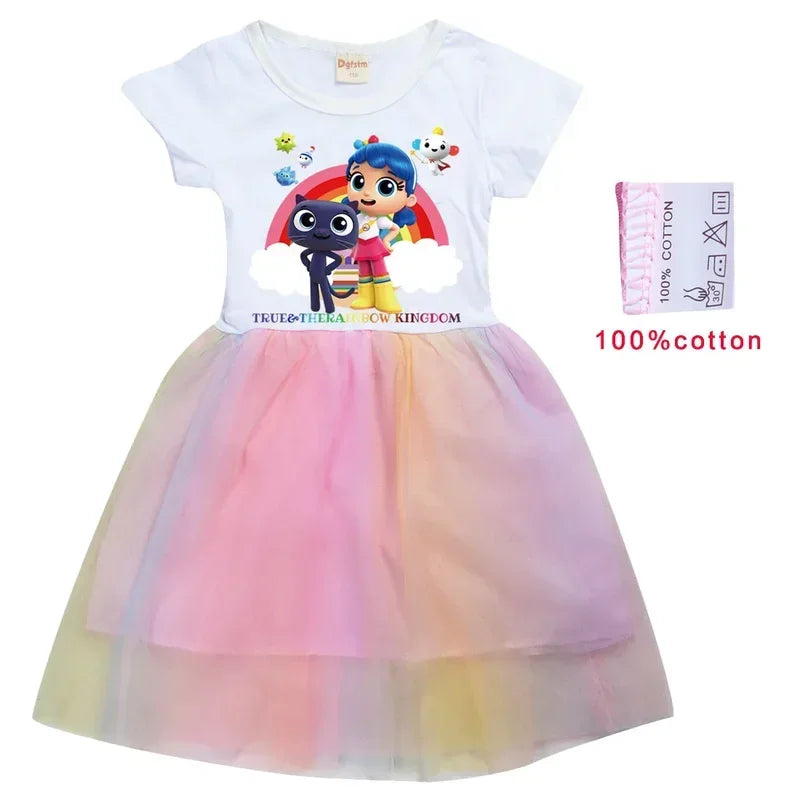 Cosplay True And The Rainbow Kingdom Clothes For Baby Girls Summer Short Sleeve Dresses Kids Cartoon Dress Children Cartoo Anime