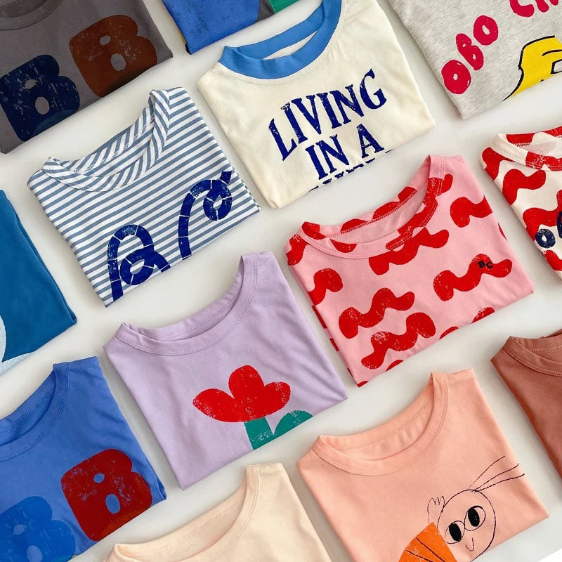 2025 Kid Clothes New Spring Sumemer Korean Baby Boys Girls Cotton Cartoon Short Sleeve T Shirts Children's Outerwear Clothings